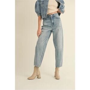 Miou Muse Jeans Womens Small Blue Light Wash Barrel Relaxed Fit Pleated Tapered